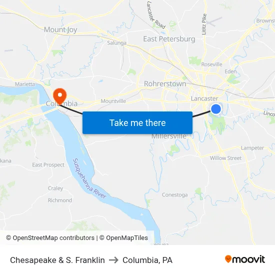 Chesapeake & S. Franklin to Columbia, PA map