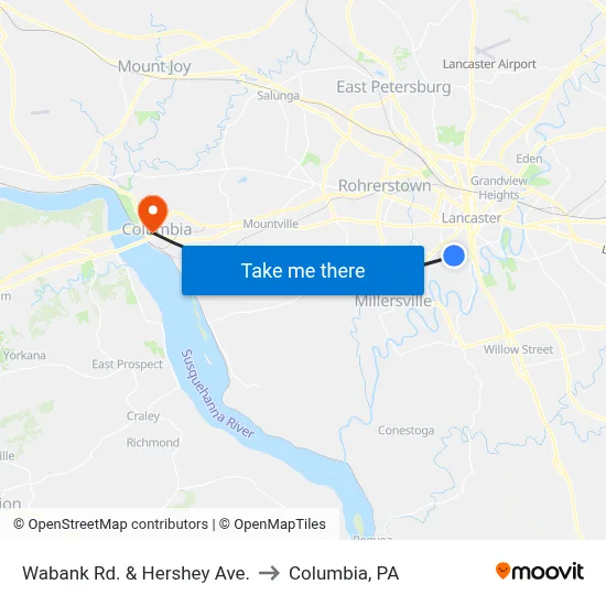 Wabank Rd. & Hershey Ave. to Columbia, PA map