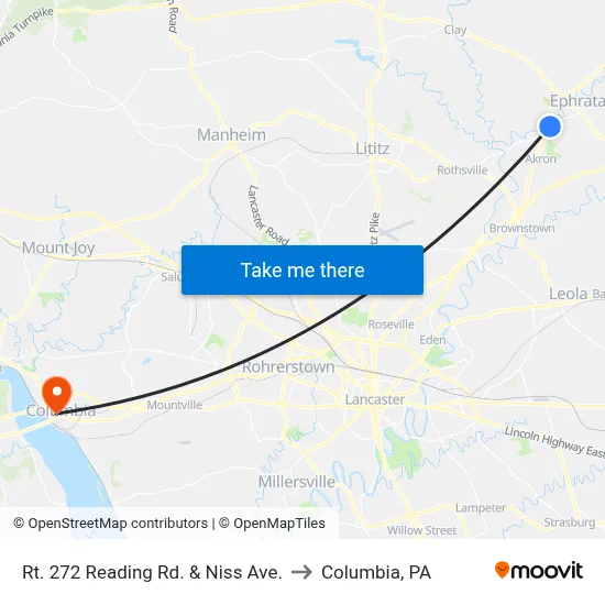 Rt. 272 Reading Rd. & Niss Ave. to Columbia, PA map