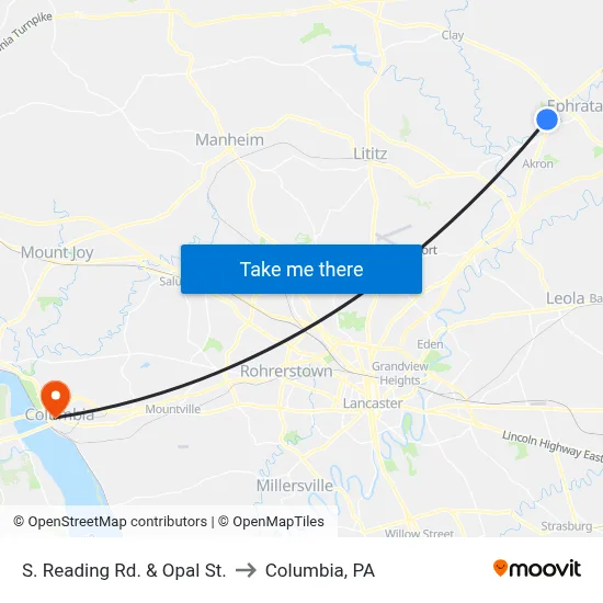 S. Reading Rd. & Opal St. to Columbia, PA map