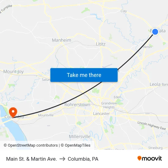Main St. & Martin Ave. to Columbia, PA map