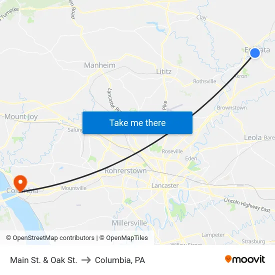 Main St. & Oak St. to Columbia, PA map