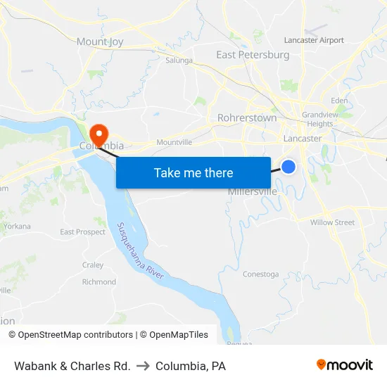 Wabank & Charles Rd. to Columbia, PA map