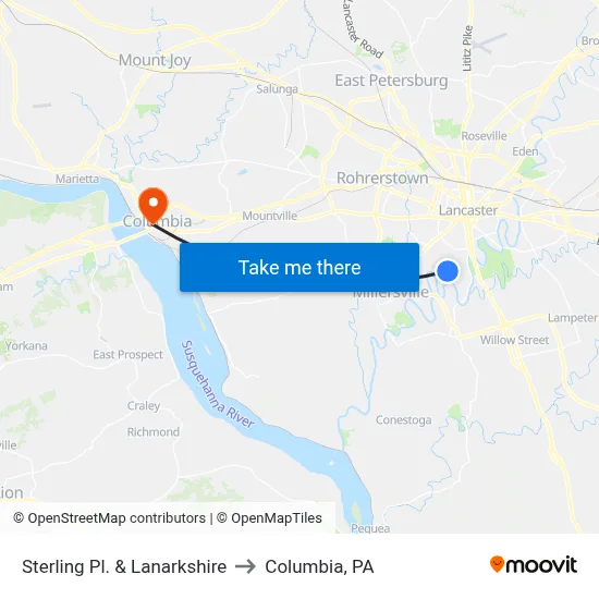 Sterling Pl. & Lanarkshire to Columbia, PA map