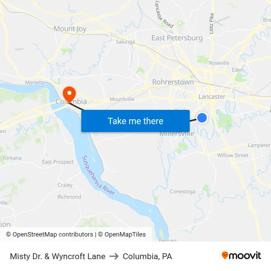 Misty Dr. & Wyncroft Lane to Columbia, PA map