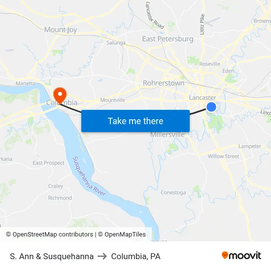 S. Ann & Susquehanna to Columbia, PA map