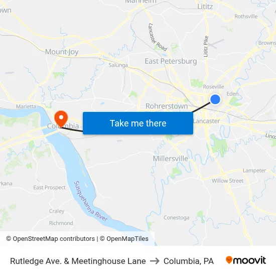 Rutledge Ave. & Meetinghouse Lane to Columbia, PA map