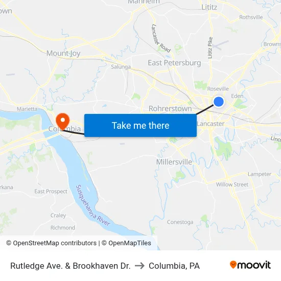 Rutledge Ave. & Brookhaven Dr. to Columbia, PA map