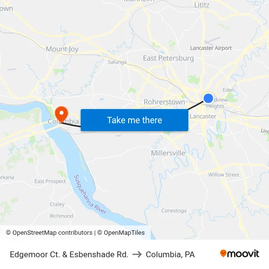 Edgemoor Ct. & Esbenshade Rd. to Columbia, PA map