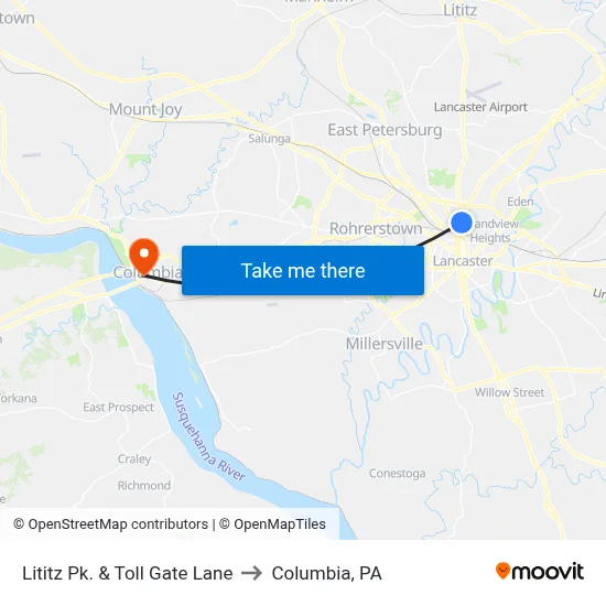 Lititz Pk. & Toll Gate Lane to Columbia, PA map