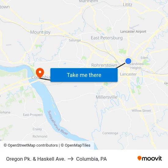 Oregon Pk. & Haskell Ave. to Columbia, PA map