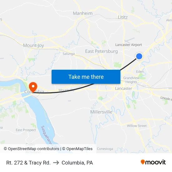 Rt. 272 & Tracy Rd. to Columbia, PA map