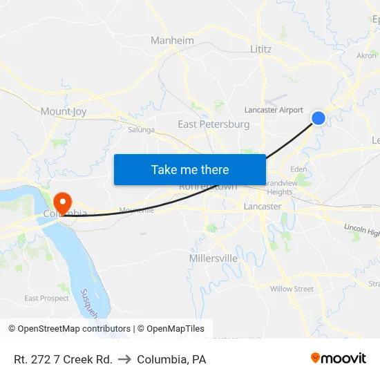 Rt. 272 7 Creek Rd. to Columbia, PA map
