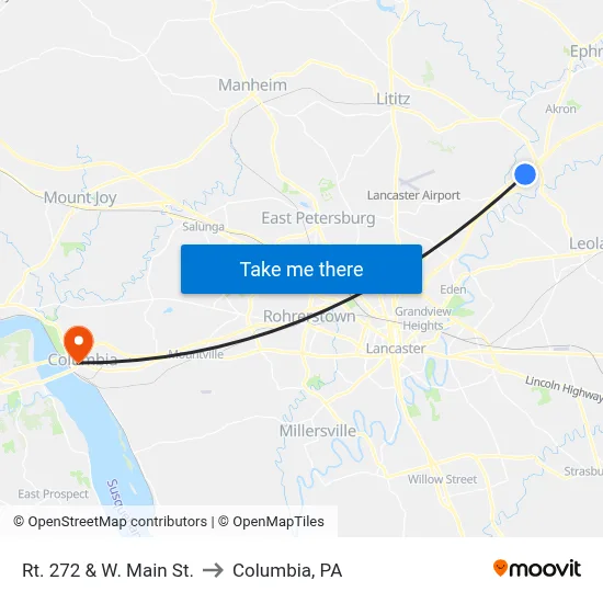 Rt. 272 & W. Main St. to Columbia, PA map