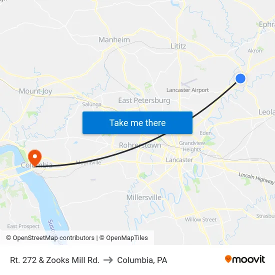 Rt. 272 & Zooks Mill Rd. to Columbia, PA map