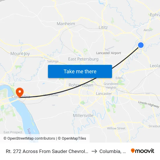 Rt. 272 Across From Sauder Chevrolet to Columbia, PA map