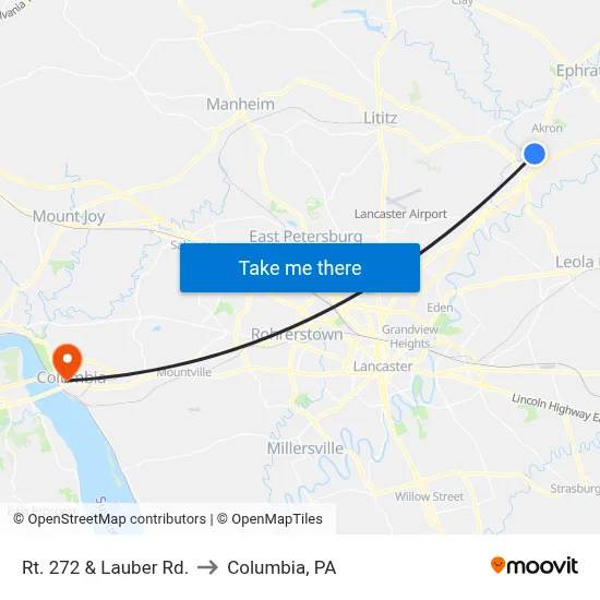 Rt. 272 & Lauber Rd. to Columbia, PA map