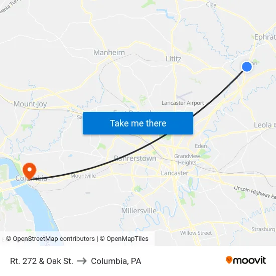 Rt. 272 & Oak St. to Columbia, PA map