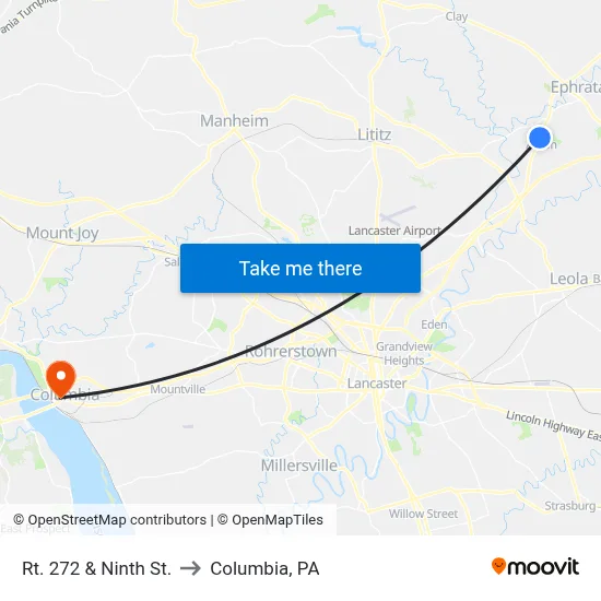 Rt. 272 & Ninth St. to Columbia, PA map
