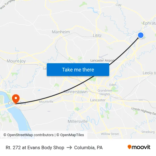 Rt. 272 at Evans Body Shop to Columbia, PA map