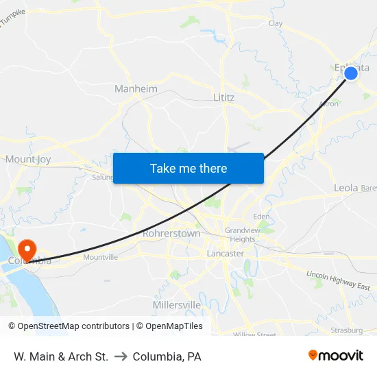 W. Main & Arch St. to Columbia, PA map
