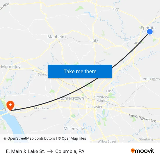 E. Main & Lake St. to Columbia, PA map