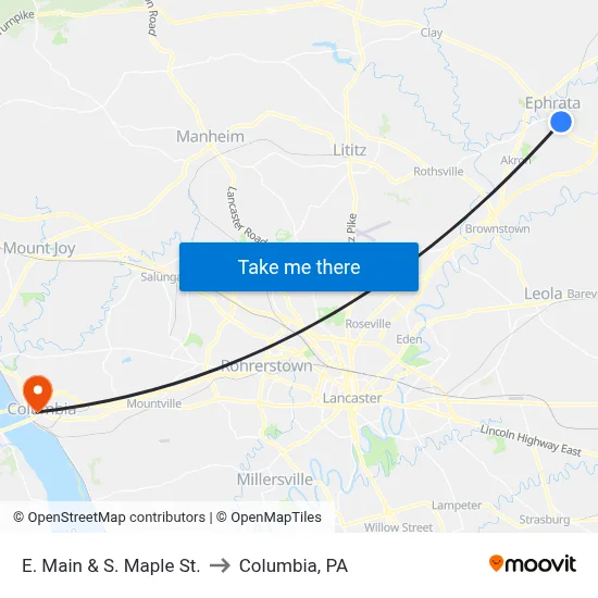 E. Main & S. Maple St. to Columbia, PA map