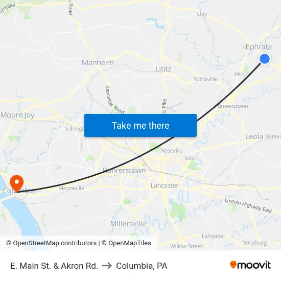 E. Main St. & Akron Rd. to Columbia, PA map