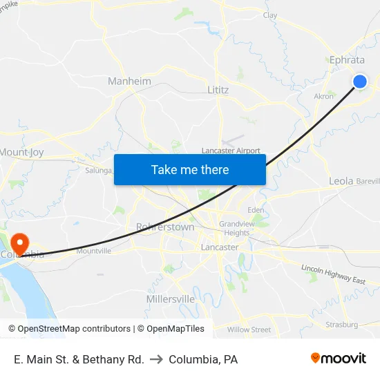 E. Main St. & Bethany Rd. to Columbia, PA map