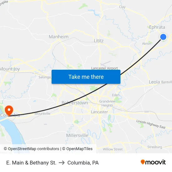 E. Main & Bethany St. to Columbia, PA map
