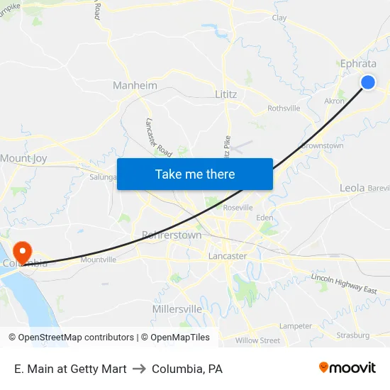 E. Main at Getty Mart to Columbia, PA map