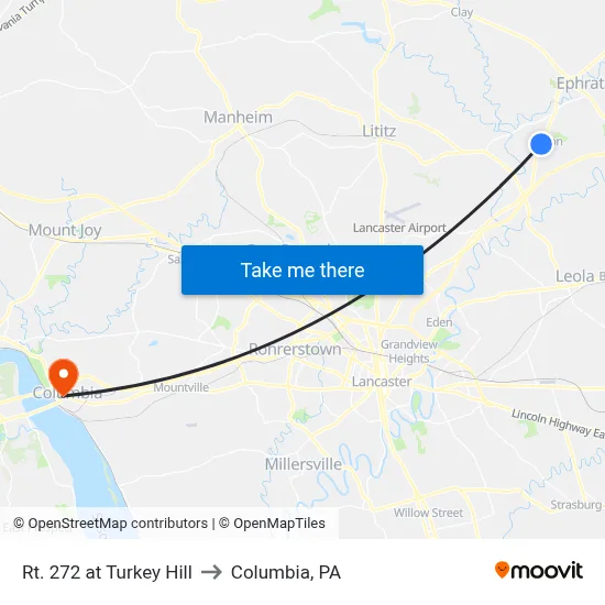 Rt. 272 at Turkey Hill to Columbia, PA map