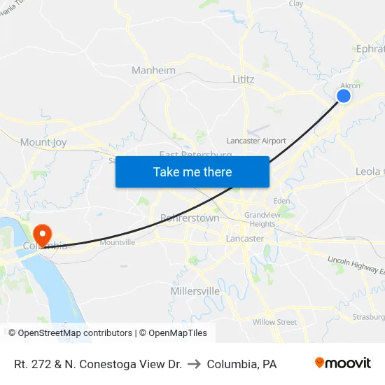 Rt. 272 & N. Conestoga View Dr. to Columbia, PA map