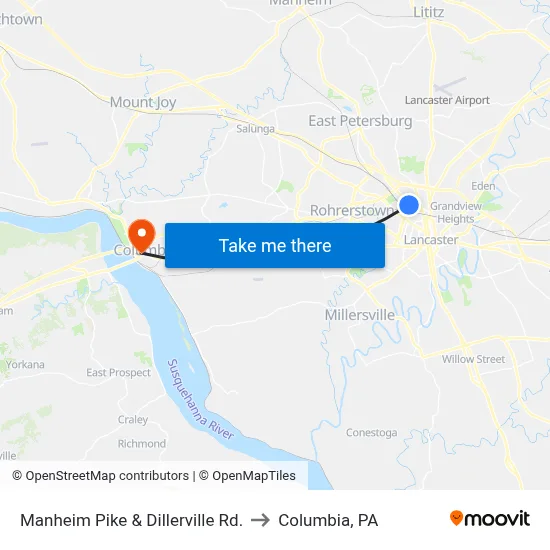 Manheim Pike & Dillerville Rd. to Columbia, PA map