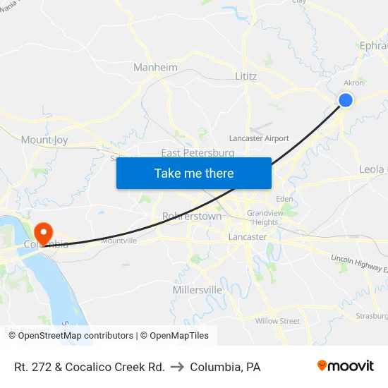 Rt. 272 & Cocalico Creek Rd. to Columbia, PA map