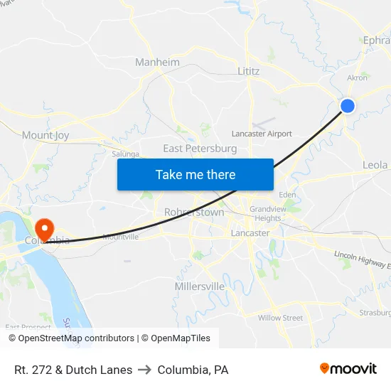 Rt. 272 & Dutch Lanes to Columbia, PA map