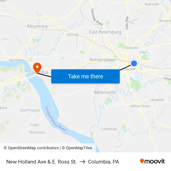 New Holland Ave & E. Ross St. to Columbia, PA map