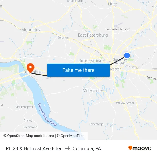 Rt. 23 & Hillcrest Ave.Eden to Columbia, PA map