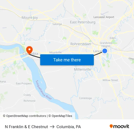 N Franklin & E Chestnut to Columbia, PA map