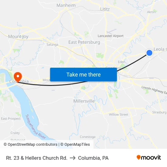 Rt. 23 & Hellers Church Rd. to Columbia, PA map