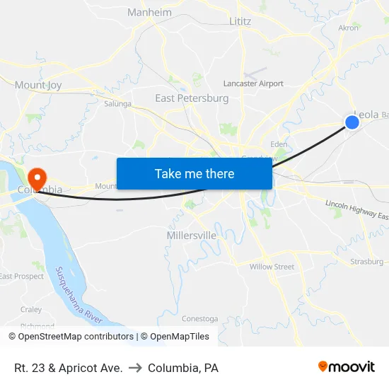 Rt. 23 & Apricot Ave. to Columbia, PA map
