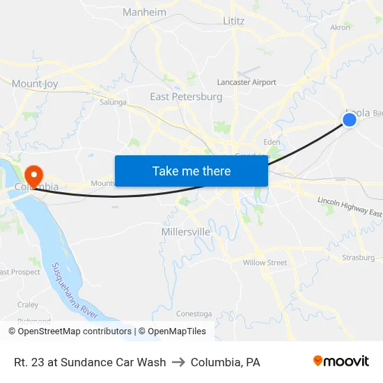 Rt. 23 at Sundance Car Wash to Columbia, PA map
