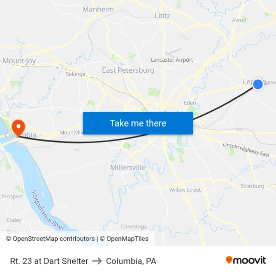 Rt. 23 at Dart Shelter to Columbia, PA map