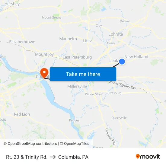 Rt. 23 & Trinity Rd. to Columbia, PA map