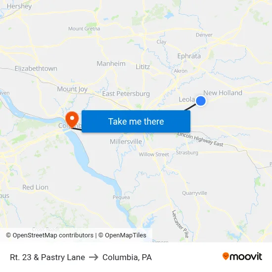 Rt. 23 & Pastry Lane to Columbia, PA map