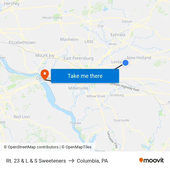 Rt. 23 & L & S Sweeteners to Columbia, PA map