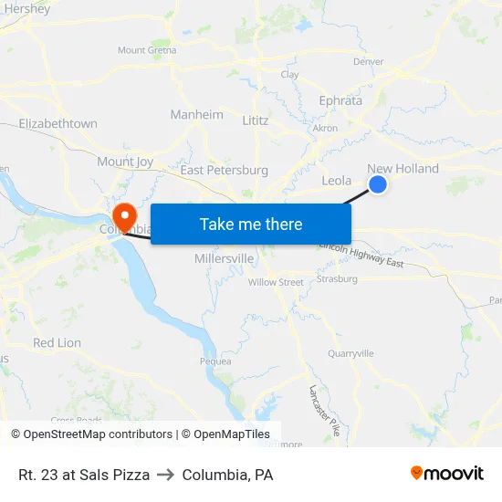 Rt. 23 at Sals Pizza to Columbia, PA map