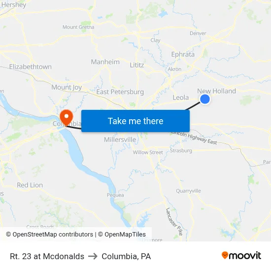 Rt. 23 at Mcdonalds to Columbia, PA map