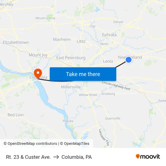 Rt. 23 & Custer Ave. to Columbia, PA map