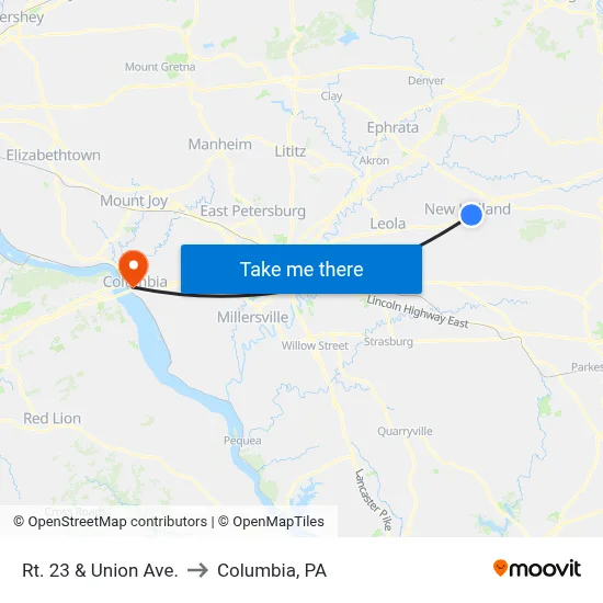Rt. 23 & Union Ave. to Columbia, PA map